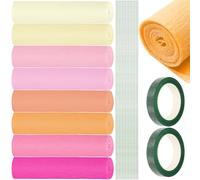 Rustark Lot de 30 rouleaux de papier crépon de 8 couleurs à faire soi-même, feuilles de papier crépon, feuilles de papier cadeau, serpentins avec fil de fer vert floral, bande florale pour travaux