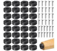 Rustark Lot de 32 pieds ronds en caoutchouc noir de 24 mm pour planche à découper, pieds ronds à visser avec vis solides assorties, pieds antidérapants pour planche à découper en bois, armoires,