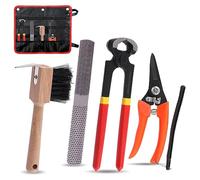 Rustark Lot de 5 outils professionnels de maréchier avec rouleau d'outils de coupe de sabot, comprenant une pince à sabot, un ciseau à sabot, un coupe-sabots pour cheval
