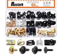 Rustark Lot de 72 clips d'écrou de protection contre les éclaboussures de moteur et panneaux de garniture en métal, clips à ressort pour moulage automatique de voiture, clip en U et vis pour voiture