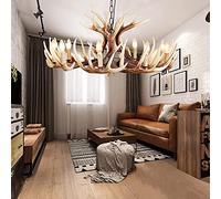 Rusten Bois de Cerf, Plafonnier En Résine de Style Avec Chaîne, Hangi (Lustre), 9 Lumières