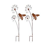Rustic Bee Garden Stakes - Metal Yard Art Decor & Flower Bed Lawn Ornaments