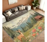 Rustic Cabin Tapis 100x150cm, Deer Forest Tapis for Living Room | Washable Soft Anti-Slip Moquette for Bedroom Dining Table Bedside Interior Decor