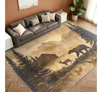 Rustic Cabin Tapis 140x200cm, Deer Bear Tapis for Living Room