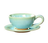Rustic Ceramic Mug - Japanese Coffee Mug, Saucer Set, Vintage Stoneware Latte Cup, Kiln Fired Color ChangingTea Vessel, 150ml Handmade Drinking Cup | For Morning Brew Home Table Kitchen Dining