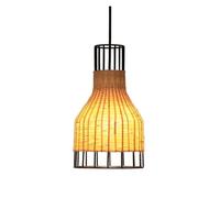 Rustic Chic Coffee Shop Metal and Rattan Natural Wicker Chandelier Lamp Shade Pendant Light Lampshade for Living Room Bedroom Kitchen(A)