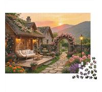 Rustic Country Cottage Puzzles 1000 Pièces Papier Recyclé Sunset Garden Adulte Puzzles Developing Boy & Girl‘s Intelligence Jeu éducatif for Family 38x26cm/1000pcs