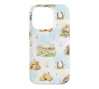 Rustic Farm Hay Wagon Horseshoe Meadow Aquarelle Coque pour iPhone 14 Pro