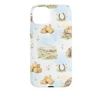Rustic Farm Hay Wagon Horseshoe Meadow Aquarelle Coque pour iPhone 15 Plus