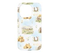 Rustic Farm Hay Wagon Horseshoe Meadow Aquarelle Coque pour iPhone 15 Pro