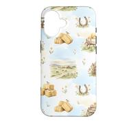 Rustic Farm Hay Wagon Horseshoe Meadow Aquarelle Coque pour iPhone 16