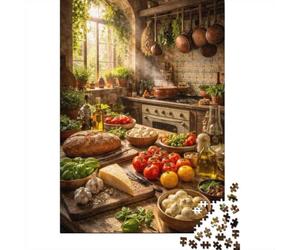 Rustic Italian Kitchen with Fresh Ingredients Puzzle en Bois, 1000 pièces