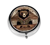 Rustic Lodge Bear Boîte à pilules ronde en fer galvanisé avec 3 compartiments en plastique 5,1 x 5,1 x 1,8 cm