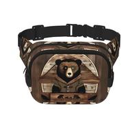 Rustic Lodge Bear Fitness Sac à bandoulière de voyage, sac banane tendance et décontracté, sac banane carré double couche, noir, taille unique, Noir/blanc, One Size