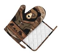 Rustic Lodge Bear Gant de cuisine antidérapant avec poignée en silicone résistant à la chaleur pour la main droite et le barbecue
