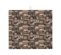 Rustic Lodge Bear Tapis de séchage absorbant pour plan de travail, adapté pour ranger couteaux, tasses et plats.