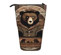 Rustic Lodge Bear Trousse à crayons extensible en tissu Oxford multi-design réglable en hauteur