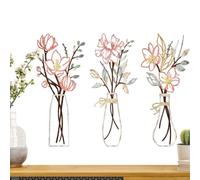 Rustic Metal Flower Wall Decor 3 pièces Coloré Botanical Art Set | L'art mural botanique en métal apporte un look vivant fait à la main aux espaces intérieurs | Décoration florale en trois