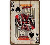 Rustic Poker Spades King Metal Sign Retro Tin Wall-Art for Man Cave Bar Game Room Home Pub Garage 8 X 12 in