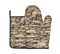 Rustic Rocks Ensemble de cuisine avec impression murale en brique résistante à la chaleur et manique pour cuisiner, rôtir, barbecue et pâtisserie maison