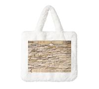 Rustic Rocks Sac à main en peluche pour femme Motif mur de briques Grande pochette porte-monnaie Portefeuille et accessoire Velcro Cadeau parfait pour femme, blanc, Taille unique