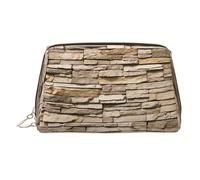 Rustic Rocks Trousse de beauté imprimée mur de brique, grand support de maquillage avec protection en éponge intégrée pour la maison et les voyages, doré, One Size