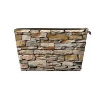 Rustic Rocks Trousse de toilette de voyage Motif mur de briques - Organiseur de sac à main, organiseur de sac à main, sac de rangement intérieur dans un sac avec fermeture éclair, doré, Taille unique,