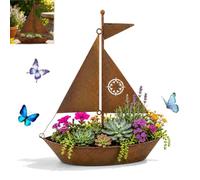 Rustic Sailboat Metal Planter,Vintage Nautical Boat-Shaped Flower Pot,Handcrafted Iron Sailboat Sculpture Planter,Coastal Tabletop Boat Planters Pot,Weather-Resistant 3D Garden Decor for Flowers