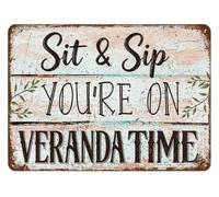Rustic Sit And Sip On Veranda Metal Sign Porch Time Wall-Art For Patio Deck Yard Balcony Living Room Kitchen 8 X 12 inch