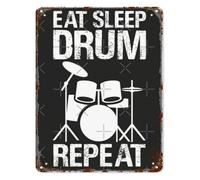 Rustic Tin Sign Eat Sleep Drum Repeat for Drum Teacher Student Rock Star Studio Rehearsal Room 8 X 12 in