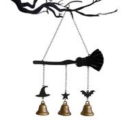 Rustic Witch Broom Decor, Halloween Signs with Bell Door Hanger Piece | Rustic Broom With Bell Ornament for Indoor Outdoor Entryway, Living Room, Bedroom, Apartment, Farmhouse and Halloween Party