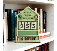 Rustic Wooden Manual Reading Tracker,Fun Page Counter with Engraved Bookshelf Design,Decorative Book Counter Tracker for Table Display Office Study Living Room