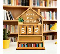 Rustic Wooden Manual Reading Tracker,Fun Page Counter with Engraved Bookshelf Design,Decorative Book Counter Tracker for Table Display Office Study Living Room