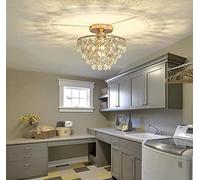 Rustique E27 Plafonnier en Cristal LED Élégant Moderne Balcon Couloir lustre Rétro Décoratif antique Ronde Cristal suspension luminaire pour Bureau Salon Couloir Cuisine Hôtel éclairage, 25cm (Or)