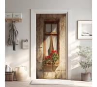 Rustique Effet 3D Sticker Porte, Mur de Briques Stickers pour Porte Autocollants Décoration, Bois Stickers Muraux Amovible PVC 77x200 cm