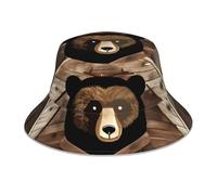 Rustique Lodge Bear Chapeau bob réfléchissant imprimé chapeau de plage chapeau de soleil chapeau de soleil pliable adapté pour voyage, camping et pêche Noir