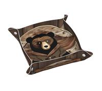 Rustique Lodge Bear Plateau de rangement pratique en cuir pour table de chevet, table de chevet, utilisation à la maison et au bureau