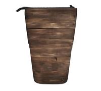 Rustique Old Barn Wood Print Telescopique Stand Up Pencil Bag Stand Up Papeterie/Maquillage Bag Storage Case, Noir , Taille unique