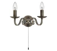 Rustique Wandleuchte Foncé Avec Tirette 2-flmg. Intérieur Lampe Mur Salon