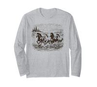 Rustique Wild Horse River Scène Heritage Vintage Western Manche Longue