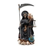 RUSTIX Statue de Santa Muerte, Figurine La Santa Muerte, Saint de la Mort, Symbole sacré de Protection et de spiritualité, décoration Religieuse Assise, pièce d'autel Muerte de la Muerte (Noir)