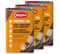 OWATROL® Lot de 3 huiles antirouille [1 L] - Pour métaux, plastique, verre, bois, peintures et vernis - Convertisseur de rouille avec apprêt - Apprêt antirouille de voiture - Convertisseur de rouille