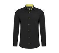 Rusty Neal Chemise pour homme - Coupe ajustée - Manches longues - Stretch - Contraste - Chemise d'affaires - Chemise décontractée, noir/jaune, S