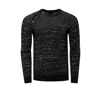 Rusty Neal - Pullover Homme Col Arrondi Boutonner Pull Hiver Chiner Tricot Grosse Maille Chaud Col Rond Basique Chandaille, Idee Cadeaux Noel, Saint Valentin 13363 Noir L
