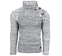 Rusty Neal - Pullover Homme Col Montant Boutonner a Pull Hiver Chiner Tricot Grosse Maille Gros Bouton 13338,S,Blanc