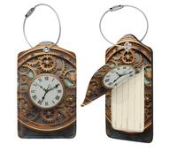 Rusty Steampunk - Étiquettes de bagages en cuir synthétique avec dos complet, carte d'identité, étiquettes personnalisées pour sacs, étiquettes de valise avec boucle en métal, noir, 1