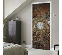 Rusty Steampunk horloge différents types auto-adhésif vinyle amovible porte autocollant salle de classe porte autocollant décorations 30x79 pouces (77x200 cm) 2 pièces