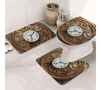 Rusty Steampunk Lot de 3 tapis de salle de bain en forme de U + tapis de bain antidérapant en microfibre + tapis de couvercle de toilette doux et absorbant pour décoration d'intérieur