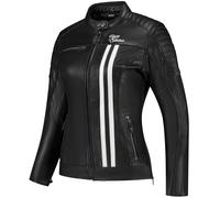 Rusty Stitches Alice Veste en cuir de moto pour femmes, Noir/Blanc, Taille 46