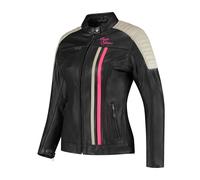 Rusty Stitches Alice, veste en cuir pour femmes 46 Noir/Gris Clair/Fuchsia Noir/Gris Clair/Fuchsia